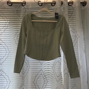 Long-Sleeve Seamless Fabric Corset Top